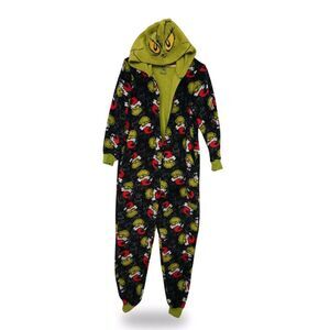 Grinch Dr Suess One Piece Pajama Unisex Medium Green Hooded Costume Party
